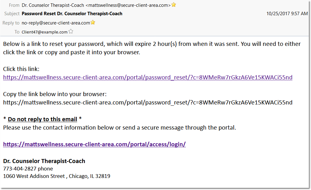 Password Reset notification email