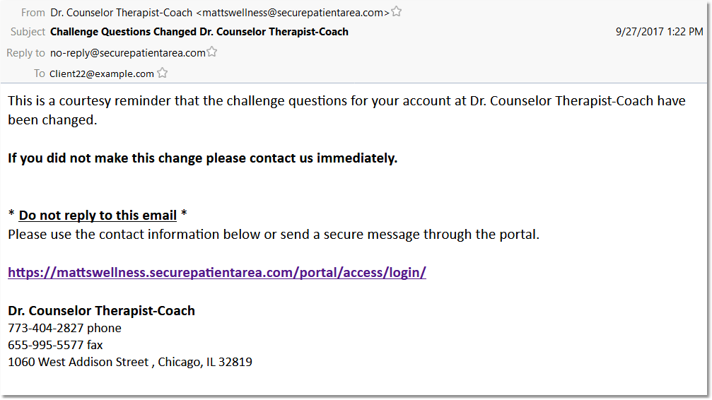 Challenge questions changed notification email